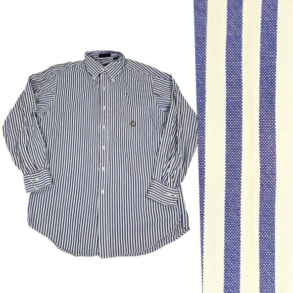 Ralph Lauren Chaps Button Down Shirt Mens 16 33/34 Blue White Striped Vertical - Picture 1 of 16